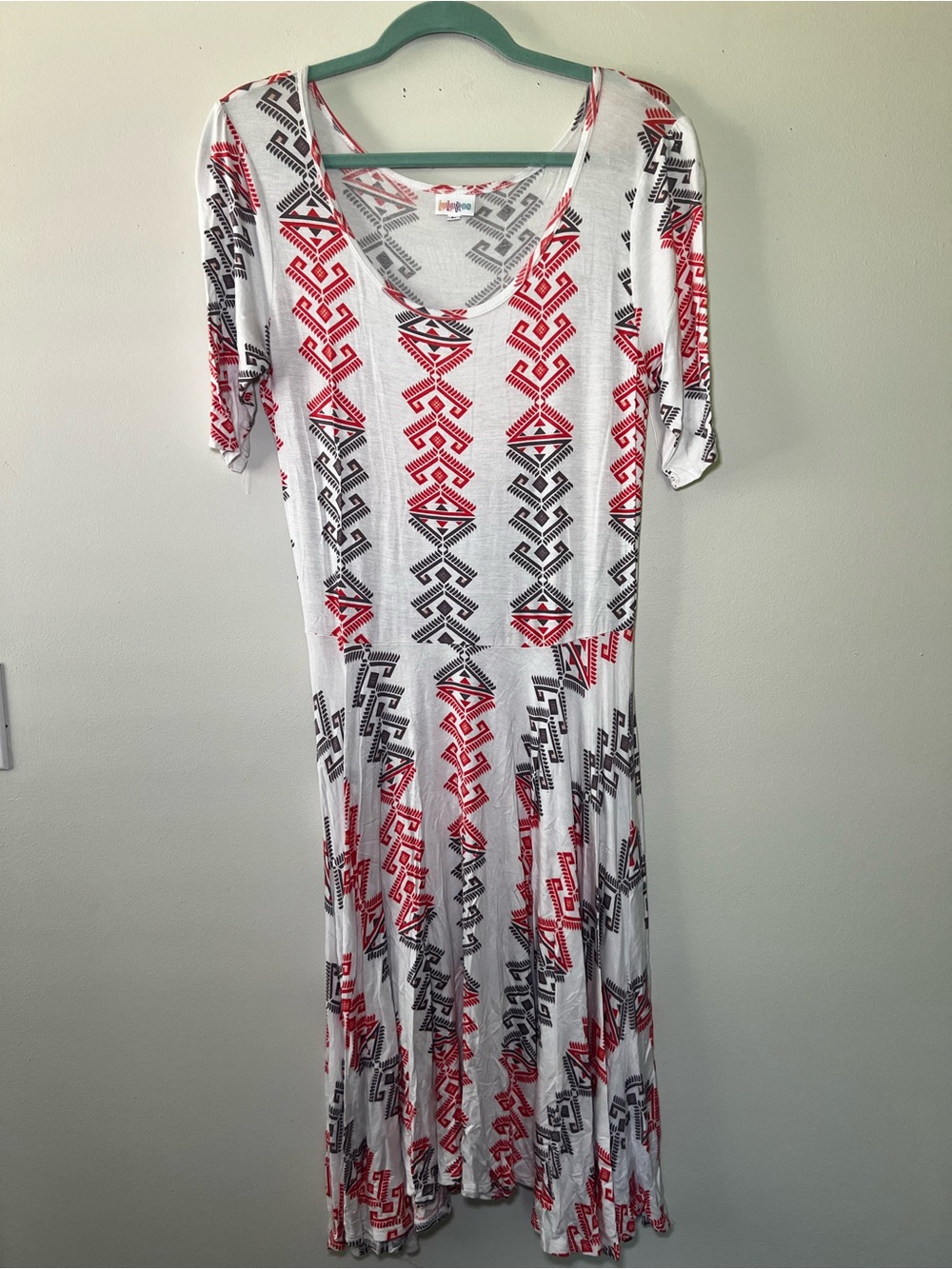 LuLaRoe White Maxi Dress with Red & Black Aztec Print - Picture 1 of 5